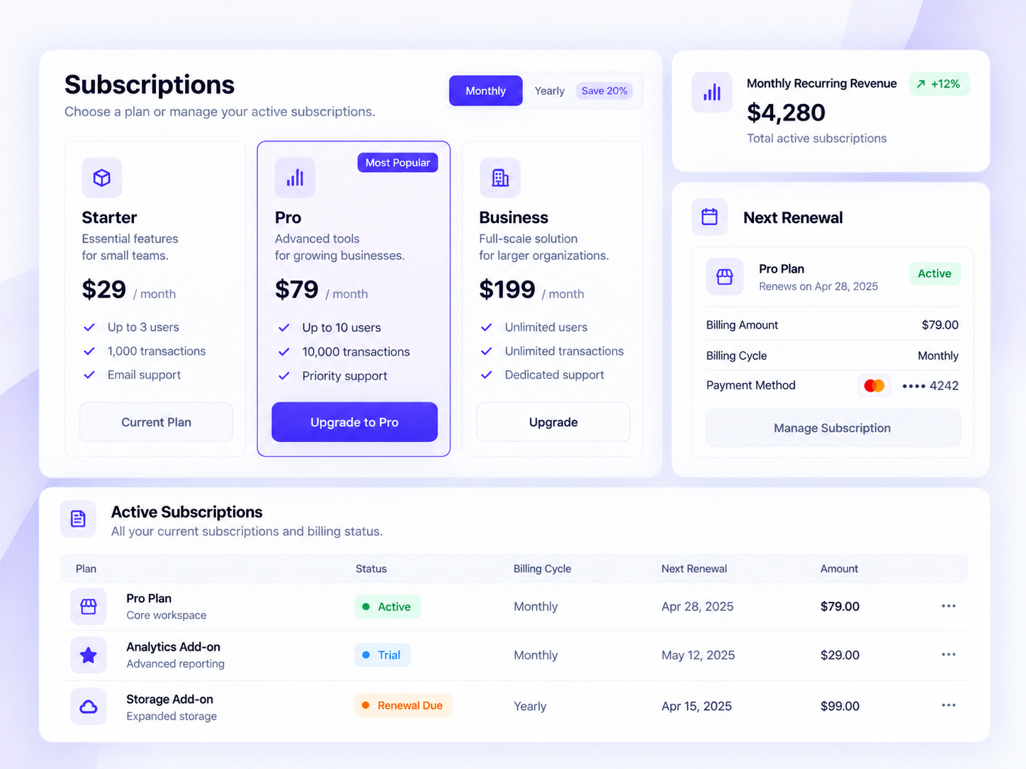 Bilzee subscription billing and recurring invoice dashboard
